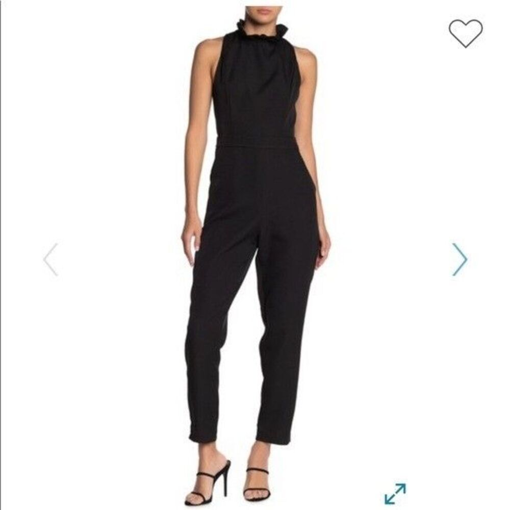 DO+BE Gigi Black Ruffle Neck Straight Leg Jumpsuit Medium Crepe Sleeveless Party